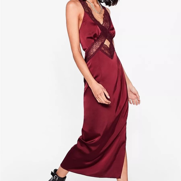 Lace Slip Satin Midi Dress - Picture 3 of 4
